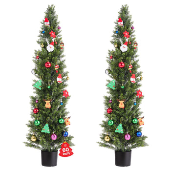 Artificial Topiary Cedar Trees, 60 inch 2 Set Faux Pine Shrubs Plants, Fake Silk Tree Look Real, Easy Assembly for Decor Front Porch Outdoor Patio Garden Balcony Backyard Indoor Office