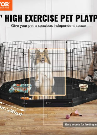 Dog Playpen, 8 Pcs 30"H x 24"W Panels Foldable Metal Pet Exercise Pen, Dog Fence Indoor and Outdoor Pen with Door, 600D Oxford Fabric Bottom Pad, Pet Playpen for Dogs, Cats, Other Small Animals
