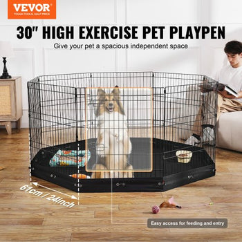 Dog Playpen, 8 Pcs 30"H x 24"W Panels Foldable Metal Pet Exercise Pen, Dog Fence Indoor and Outdoor Pen with Door, 600D Oxford Fabric Bottom Pad, Pet Playpen for Dogs, Cats, Other Small Animals