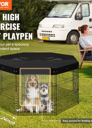Dog Playpen, 8 Pcs 30"H x 24"W Panels Foldable Metal Pet Exercise Pen, Dog Fence Indoor and Outdoor Pen with Door, 600D Oxford Fabric Top Cover, Pet Playpen for Dogs, Cats, Other Small Animals