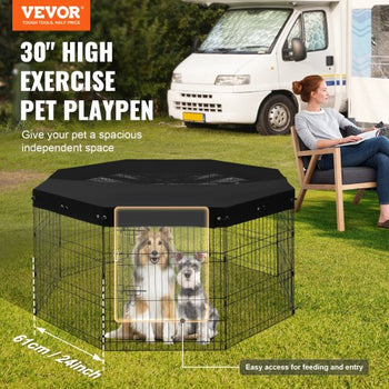 Dog Playpen, 8 Pcs 30"H x 24"W Panels Foldable Metal Pet Exercise Pen, Dog Fence Indoor and Outdoor Pen with Door, 600D Oxford Fabric Top Cover, Pet Playpen for Dogs, Cats, Other Small Animals