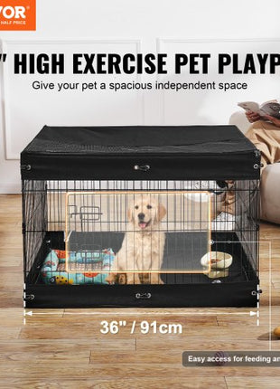 Dog Playpen, 4 Pcs 24 x 36 in Panels Foldable Metal Pet Exercise Pen, Dog Fence Indoor and Outdoor Pen with Door, Top Cover, and Bottom Pad, Pet Playpen for Dogs, Cats and Other Small Animals