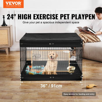 Dog Playpen, 4 Pcs 24 x 36 in Panels Foldable Metal Pet Exercise Pen, Dog Fence Indoor and Outdoor Pen with Door, Top Cover, and Bottom Pad, Pet Playpen for Dogs, Cats and Other Small Animals