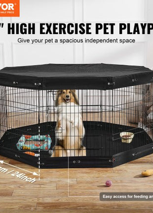 Dog Playpen, 8 Pcs 30"H x 24"W Panels Foldable Metal Pet Exercise Pen, Dog Fence Indoor and Outdoor Pen with Door, Bottom Pad and Top Cover, Pet Playpen for Dogs, Cats, Other Small Animals