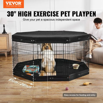 Dog Playpen, 8 Pcs 30"H x 24"W Panels Foldable Metal Pet Exercise Pen, Dog Fence Indoor and Outdoor Pen with Door, Bottom Pad and Top Cover, Pet Playpen for Dogs, Cats, Other Small Animals