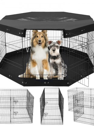 Dog Playpen, 8 Pcs 30"H x 24"W Panels Foldable Metal Pet Exercise Pen, Dog Fence Indoor and Outdoor Pen with Door, Bottom Pad and Top Cover, Pet Playpen for Dogs, Cats, Other Small Animals