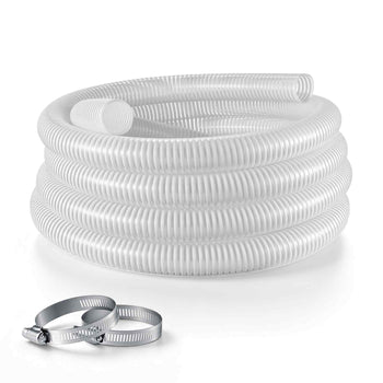 Suction Hose 2" x 25 ft Heavy Duty PVC Suction Pump Hose Assembly, for Swimming Pools Trash Pump, Water Transfer, High Pressure Resistance, Weather-Proof & Burst-Resistant, with Clamps, White