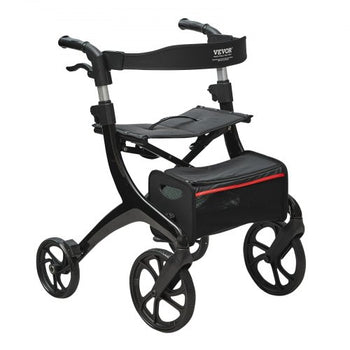 Folding Rollator Walker for Seniors and Adults, Lightweight Aluminum Rolling Walker with Seat and Adjustable Handle, 4-Wheel Outdoor Mobility Walker with Spacious Storage Bag, 300LBS Capacity