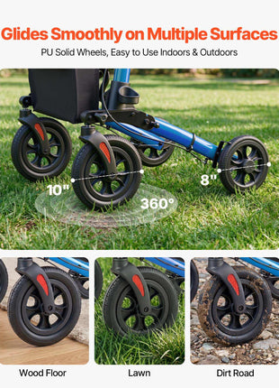 Rollator Walker with Seat for Seniors, Ultra Compact 3-Fold Rolling Walker, Lightweight Aluminum Mobility Walking Aid with PU Solid Wheels, Adjustable Handle, Cup & Cane Holder - Supports 300LBS