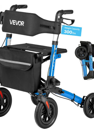 Rollator Walker with Seat for Seniors, Ultra Compact 3-Fold Rolling Walker, Lightweight Aluminum Mobility Walking Aid with PU Solid Wheels, Adjustable Handle, Cup & Cane Holder - Supports 300LBS