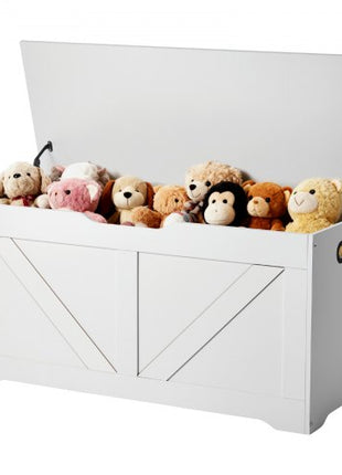 Kids Storage Bench, Wooden Toy Box Chest, Large Storage Cabinet with Safety Hinge, Toddlers Storage Bench for Playroom, Living Room or Entryway, Easy Assembly, 38.98 x 15.55 x 18.9 in, White