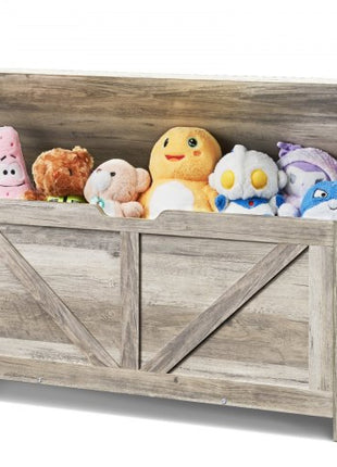 Wooden Toy Chest for Kids, Toddler Toy Storage Box with Flip-Top Lid and Safety Hinge, 38.98 x 15.55 x 18.9" Large Kids Storage Bench for Playroom, Bedroom, Living Room or Entryway, Gray