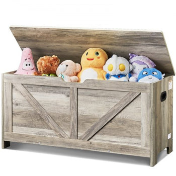 Wooden Toy Chest for Kids, Toddler Toy Storage Box with Flip-Top Lid and Safety Hinge, 38.98 x 15.55 x 18.9" Large Kids Storage Bench for Playroom, Bedroom, Living Room or Entryway, Gray