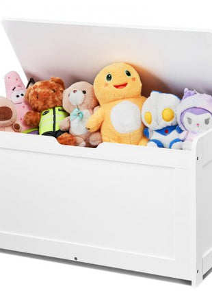 Wooden Toy Chest for Kids, Toddler Toy Storage Box with Flip-Top Lid and Safety Hinge, 32.68 x 17.91 x 24.02" Large Kids Storage Bench for Playroom, Bedroom, Living Room or Entryway, White