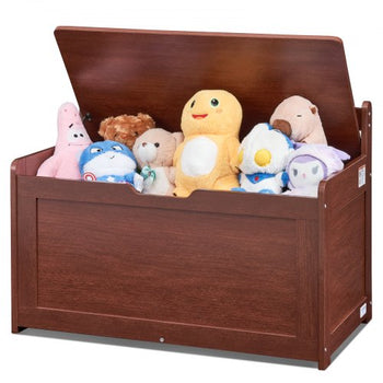 Wooden Toy Chest for Kids, Toddler Toy Storage Box with Flip-Top Lid and Safety Hinge, 32.68 x 17.91 x 24.02" Large Kids Storage Bench for Playroom, Bedroom, Living Room or Entryway, Cherry