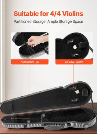 4/4 Full Size Violin Case, Built-in Hygrometer, Lightweight Portable Travel Carrying Bag, with Plush Lining, Dual Shoulder Straps, Anti-Scratch, Professional Triangular Shape, for Violin, Black