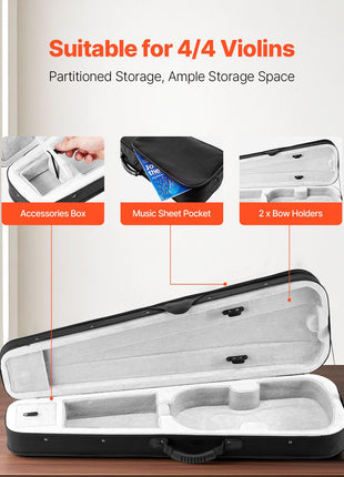 4/4 Full Size Violin Case, Nylon Waterproof, Lightweight Portable Travel Carrying Bag, with Plush Lining, Dual Shoulder Straps, Anti-Scratch, Professional Triangular Shape, for Violin, Black