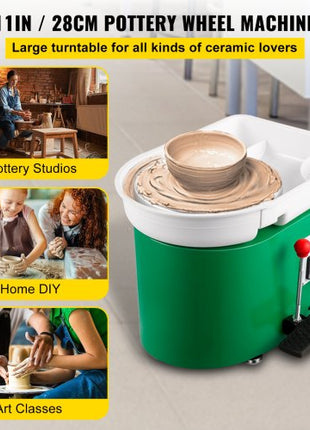 Pottery Wheel 28cm Pottery Forming Machine 350W Electric Pottery Wheel with Adjustable Feet Lever Pedal DIY Clay Tool with Tray for Ceramic Work Clay Art DIY Clay Green, 18 Piece