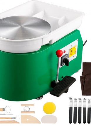 Pottery Wheel 28cm Pottery Forming Machine 350W Electric Pottery Wheel with Adjustable Feet Lever Pedal DIY Clay Tool with Tray for Ceramic Work Clay Art DIY Clay Green, 18 Piece