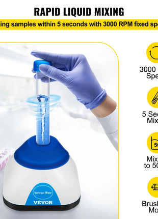 Vortex Mixer, 3000RPM Mini Vortex Mixer Shaker, Touch Function Scientific Lab Vortex Shaker, Mix Up to 50ML, 6mm Orbital Diameter for Test Tube, Tattoo Ink, Nail Polish, Eyelash Adhesives, Paint