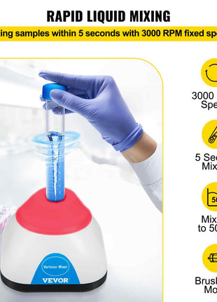 Vortex Mixer, 3000RPM Mini Vortex Mixer Shaker, Touch Function Scientific Lab Vortex Shaker, Mix Up to 50ML, 6mm Orbital Diameter for Test Tube, Tattoo Ink, Nail Polish, Eyelash Adhesives, Paint