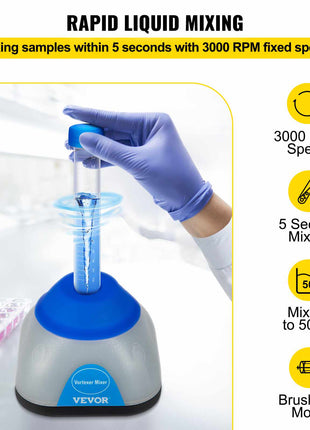 Vortex Mixer, 3000rpm Mini Vortex Mixer Shaker, Touch Function Scientific Lab Vortex Shaker, Mix Up to 50ml, 6mm Orbital Diameter for Test Tube, Tattoo Ink, Nail Polish, Eyelash Adhesives, Paint