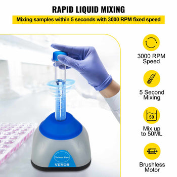 Vortex Mixer, 3000rpm Mini Vortex Mixer Shaker, Touch Function Scientific Lab Vortex Shaker, Mix Up to 50ml, 6mm Orbital Diameter for Test Tube, Tattoo Ink, Nail Polish, Eyelash Adhesives, Paint