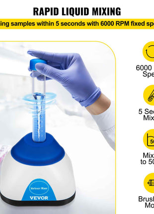 Vortex Mixer, 6000RPM Mini Vortex Mixer Shaker, Touch Function Scientific Lab Vortex Shaker, Mix Up to 50ML, 6mm Orbital Diameter for Test Tube, Tattoo Ink, Nail Polish, Eyelash Adhesives, Paint
