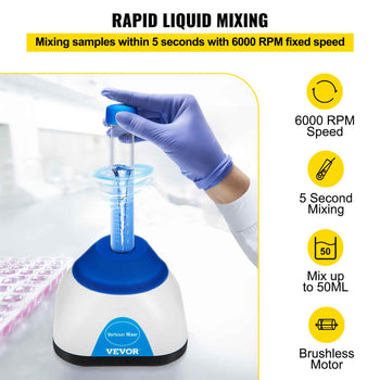 Vortex Mixer, 6000RPM Mini Vortex Mixer Shaker, Touch Function Scientific Lab Vortex Shaker, Mix Up to 50ML, 6mm Orbital Diameter for Test Tube, Tattoo Ink, Nail Polish, Eyelash Adhesives, Paint