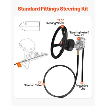 Outboard Steering System 13\' Outboard Rotary Steering System 13 Feet Boat Steering Cable with 13\" Wheel Durable Marine Steering System