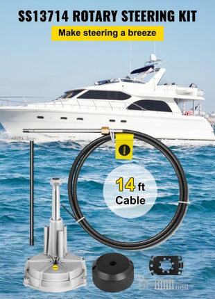 Boat Steering System, Outboard Steering Kit with Boat Steering Control Cable 14' Steering Cable Marine Steering System 3/4" Shaft