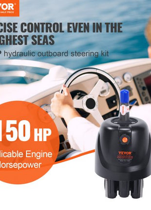 Hydraulic Outboard Steering Pump, 1.4 Cubic Inches, 150HP Front Mount Hydraulic Helm Pump with Two-Way Lock Cylinder Stainless Steel ORB Fittings, for Single Station Single-Engine Boats
