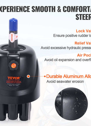 Hydraulic Outboard Steering Pump, 1.4 Cubic Inches, 150HP Front Mount Hydraulic Helm Pump with Two-Way Lock Cylinder Stainless Steel ORB Fittings, for Single Station Single-Engine Boats