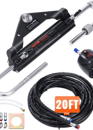150HP Hydraulic Outboard Steering Kit Boat Marine System, Built-in Two-Way Lock Cylinder, 150HP Pump and High-Strength Nylon Hose for Single Station, Single-Engine use