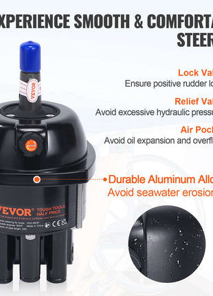 Hydraulic Outboard Steering Kit, 90HP, Marine Boat Hydraulic Steering System, with Helm Pump Two-Way Lock Cylinder and 20 Feet Hydraulic Steering Hose, for Single Station Single-Engine Boats