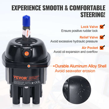 Hydraulic Outboard Steering Kit, 90HP, Marine Boat Hydraulic Steering System, with Helm Pump Two-Way Lock Cylinder and 20 Feet Hydraulic Steering Hose, for Single Station Single-Engine Boats