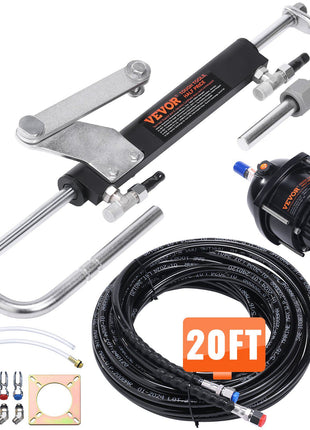Hydraulic Outboard Steering Kit, 90HP, Marine Boat Hydraulic Steering System, with Helm Pump Two-Way Lock Cylinder and 20 Feet Hydraulic Steering Hose, for Single Station Single-Engine Boats