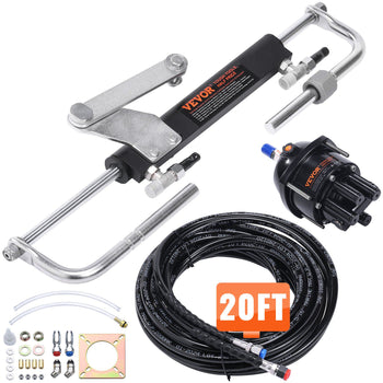 Hydraulic Outboard Steering Kit, 90HP, Marine Boat Hydraulic Steering System, with Helm Pump Two-Way Lock Cylinder and 20 Feet Hydraulic Steering Hose, for Single Station Single-Engine Boats