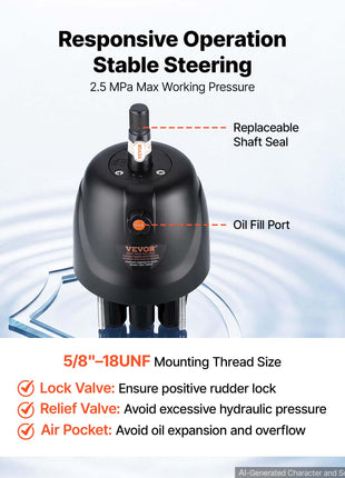 Hydraulic Steering Helm Pump 150 HP Outboard Hydraulic Pump for Boats, Marine Boat Steering System, 2.5 MPa Max Work Pressure, Aluminum Alloy Housing, Built-in Lock Valve, Replaceable Shaft Seal