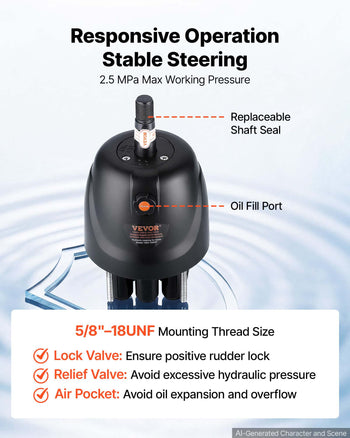 Hydraulic Steering Helm Pump 150 HP Outboard Hydraulic Pump for Boats, Marine Boat Steering System, 2.5 MPa Max Work Pressure, Aluminum Alloy Housing, Built-in Lock Valve, Replaceable Shaft Seal
