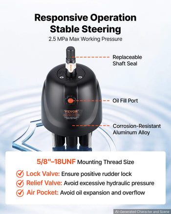 Hydraulic Steering Kit 150HP Hydraulic Outboard Steering System 20 ft, Marine Boat Steering System, 2.5 MPa Helm Pump, Two-Way Lock Cylinder, 20 Feet High-Strength Hoses, for Single-Engine Use