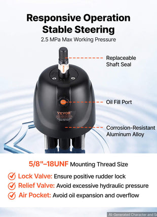 Hydraulic Steering Kit 150HP Hydraulic Outboard Steering System 24 ft, Marine Boat Steering System, 2.5 MPa Helm Pump, Two-Way Lock Cylinder, 24 Feet High-Strength Hoses, for Single-Engine Use