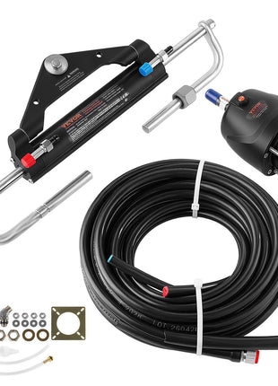 Hydraulic Steering Kit 150HP Hydraulic Outboard Steering System 24 ft, Marine Boat Steering System, 2.5 MPa Helm Pump, Two-Way Lock Cylinder, 24 Feet High-Strength Hoses, for Single-Engine Use
