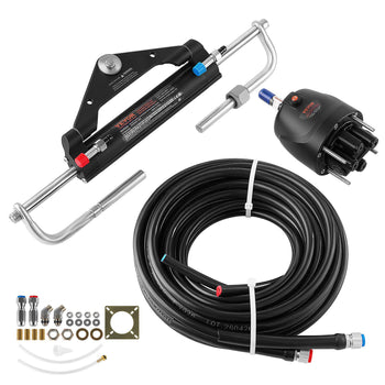 Hydraulic Steering Kit 150HP Hydraulic Outboard Steering System 24 ft, Marine Boat Steering System, 2.5 MPa Helm Pump, Two-Way Lock Cylinder, 24 Feet High-Strength Hoses, for Single-Engine Use