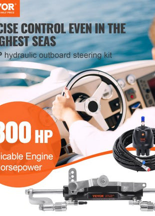 Hydraulic Outboard Steering Kit, 300HP, Marine Boat Hydraulic Steering System, with Helm Pump Two-Way Lock Cylinder and 26 Feet Hydraulic Steering Hose, for Single Station Single-Engine Boats