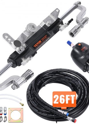 Hydraulic Outboard Steering Kit, 300HP, Marine Boat Hydraulic Steering System, with Helm Pump Two-Way Lock Cylinder and 26 Feet Hydraulic Steering Hose, for Single Station Single-Engine Boats