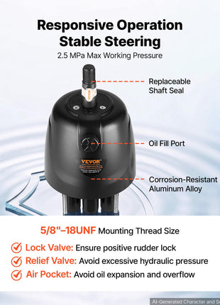 Hydraulic Steering Kit 300HP Hydraulic Outboard Steering System 26 ft, Marine Boat Steering System, 2.5 MPa Helm Pump, Two-Way Lock Cylinder, 26 Feet High-Strength Hoses, for Single-Engine Use