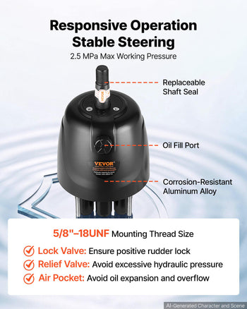 Hydraulic Steering Kit 300HP Hydraulic Outboard Steering System 26 ft, Marine Boat Steering System, 2.5 MPa Helm Pump, Two-Way Lock Cylinder, 26 Feet High-Strength Hoses, for Single-Engine Use