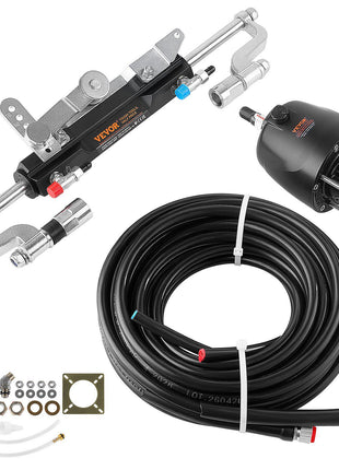 Hydraulic Steering Kit 300HP Hydraulic Outboard Steering System 26 ft, Marine Boat Steering System, 2.5 MPa Helm Pump, Two-Way Lock Cylinder, 26 Feet High-Strength Hoses, for Single-Engine Use
