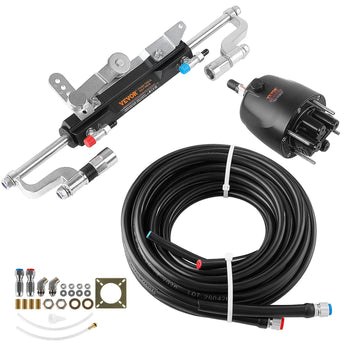 Hydraulic Steering Kit 300HP Hydraulic Outboard Steering System 26 ft, Marine Boat Steering System, 2.5 MPa Helm Pump, Two-Way Lock Cylinder, 26 Feet High-Strength Hoses, for Single-Engine Use